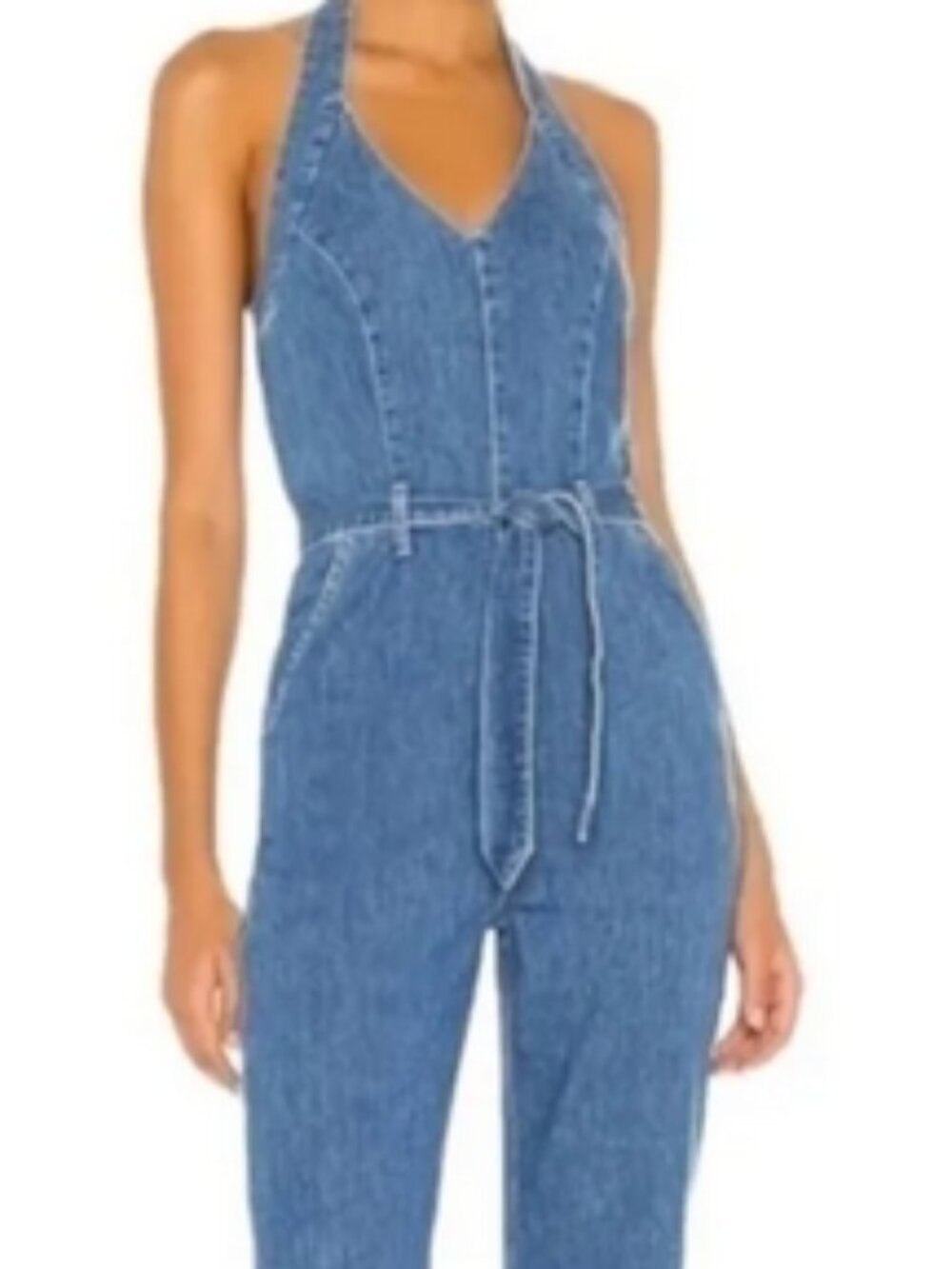 Paige Vivianna Halter denim Jumpsuit size 2 approx 31 inseam